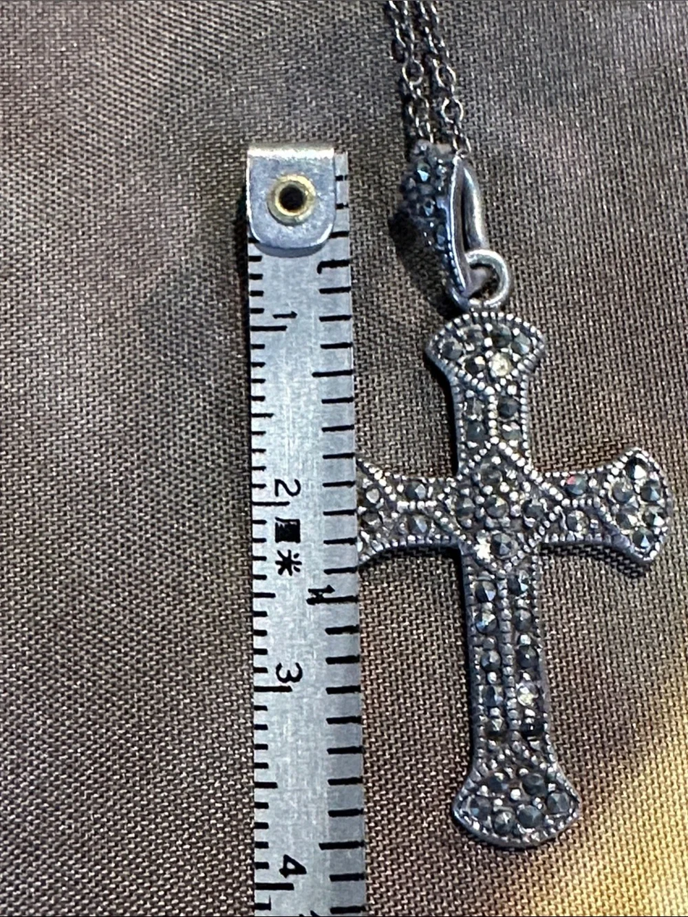 Oxidized Black Marcasite Cross 4” Pendant on 20 inch 925 Necklace